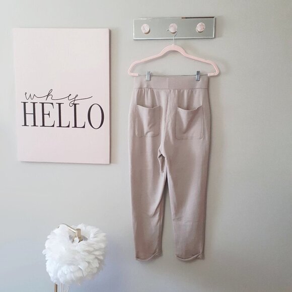 EUC Zara taupe beige self tie jogger track pants, M - Picture 4 of 6